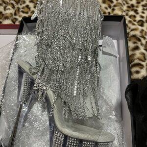 Silver Fringe High Heel Sandals